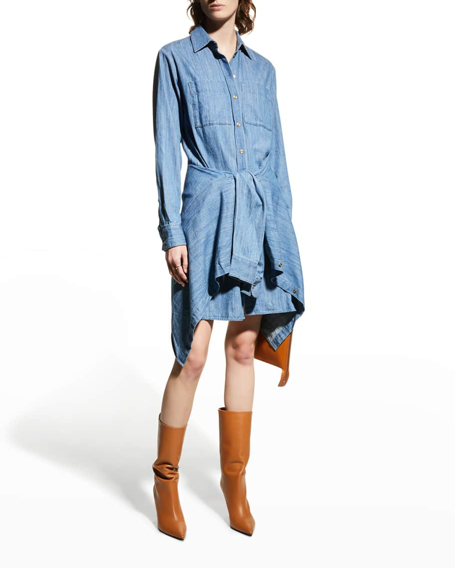 MICHAEL Michael Kors Tie-Sleeve Denim Shirtdress | Neiman Marcus