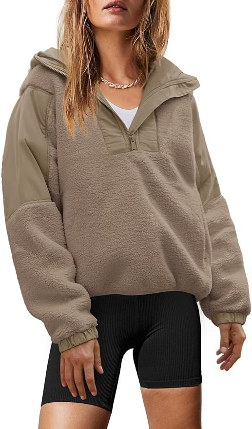 Yanekop Womens Fuzzy Fleece Hoodie Sherpa Sweatshirt Quarter Zip Pullover Long Sleeve Outerwear w... | Amazon (US)