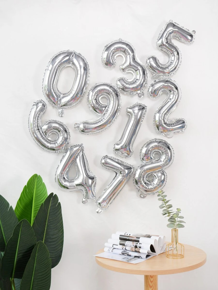 1pc Plain Number Shaped PE Balloon, 16 Inch Metallic Decoration Balloon For Birthday Party, Party... | SHEIN