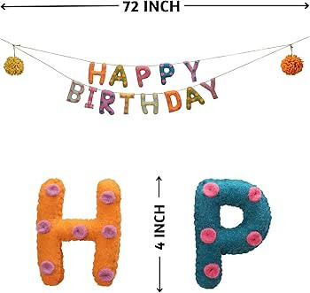 Folkulture Happy Birthday Pom Pom Garland, 72 Inches Wool Felt Ball Garland for Boho Wall Decor | Amazon (US)