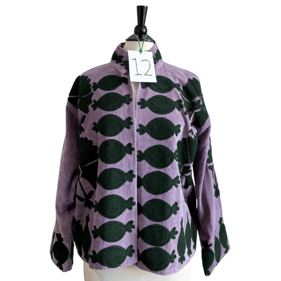 Embroidered Velvet Jacket Green Floral | INK+ALLOY
