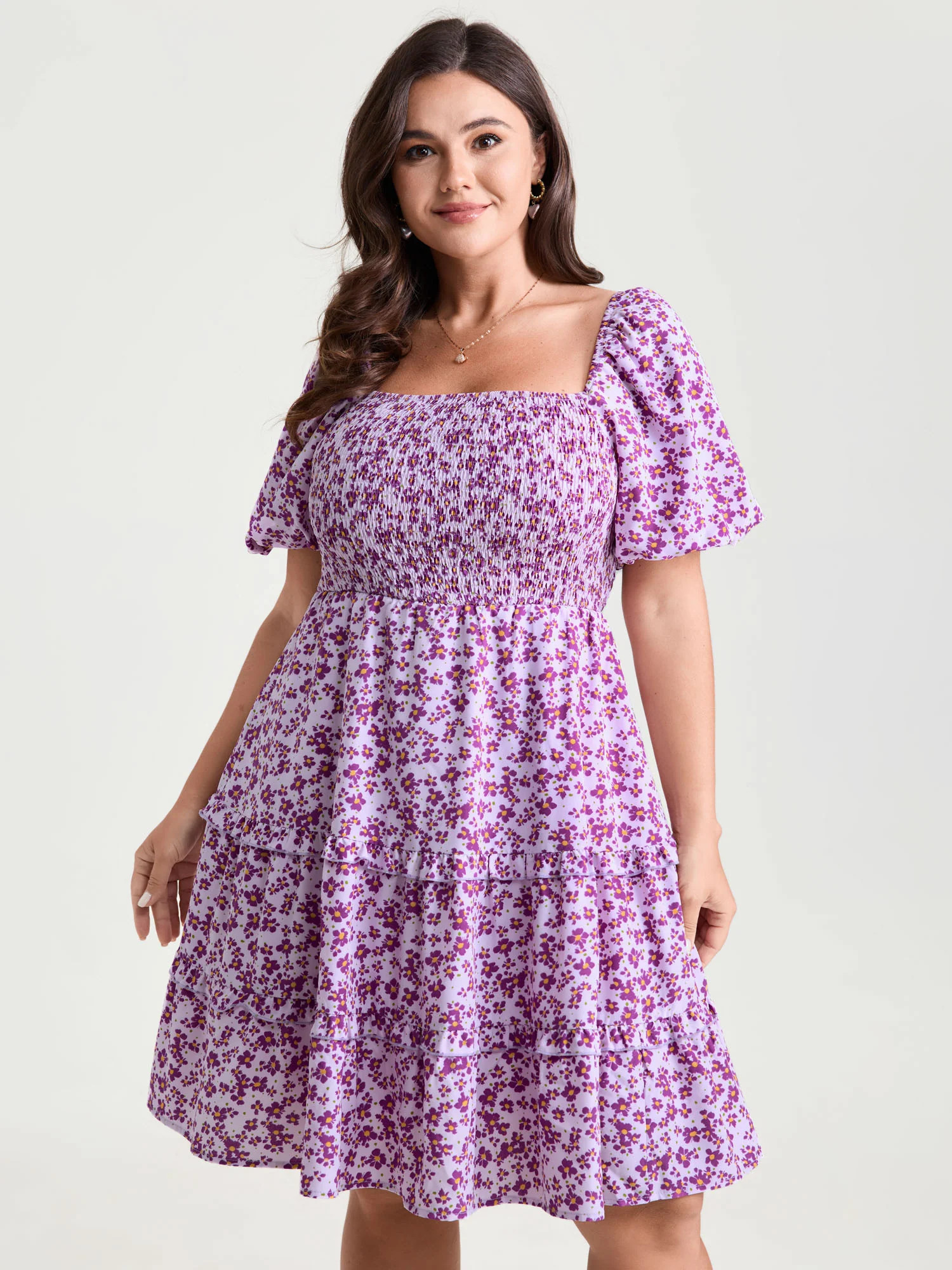 Soft Floral Print Cinched-Waist Mini Dress | Bloomchic