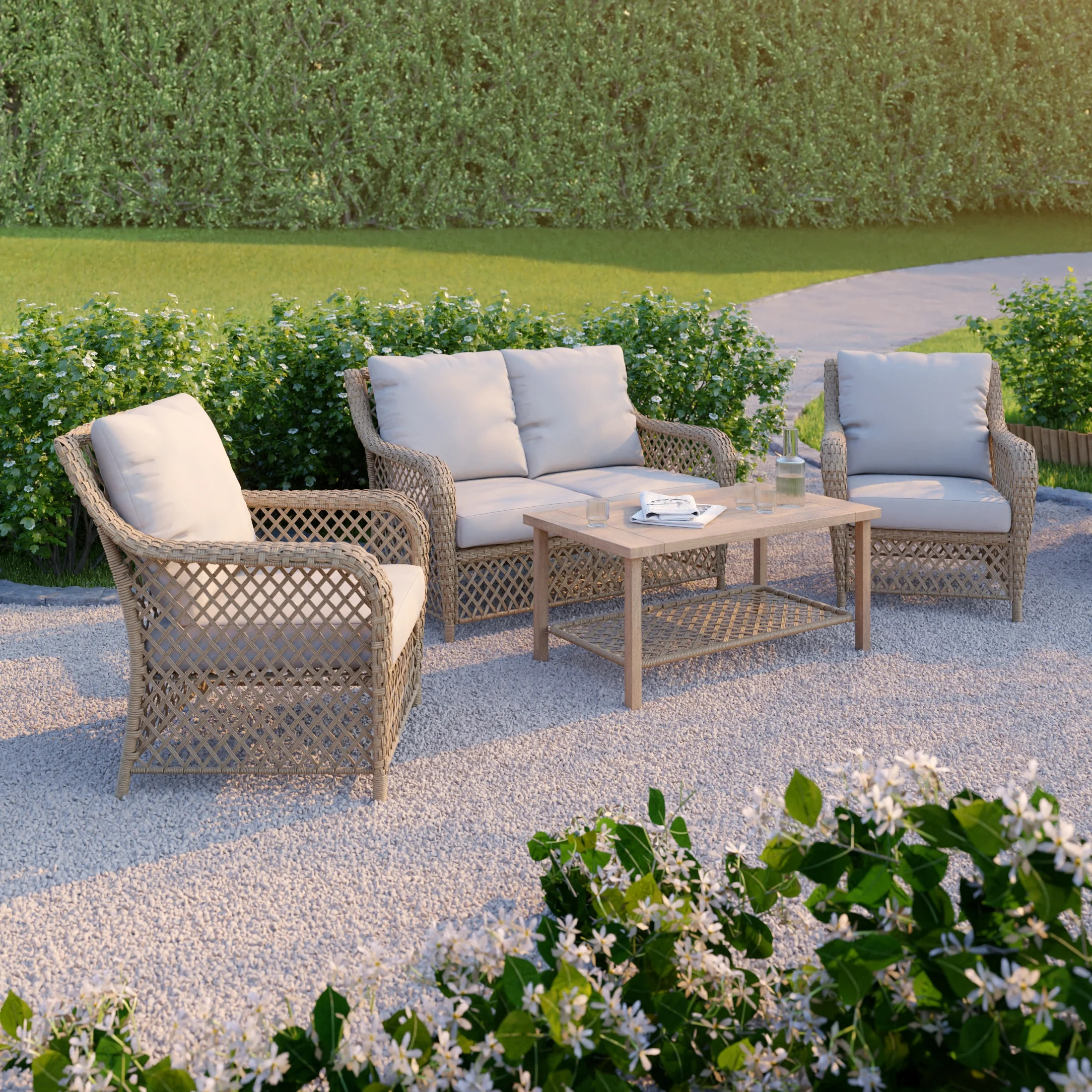 HOMETRENDS Belmont 4-Piece Steel Outdoor Conversation Set with Cushions, Oatmeal | Walmart (CA)