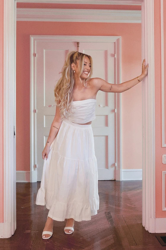 Daytime Perfection White Cotton Tiered Midi Skirt | Lulus