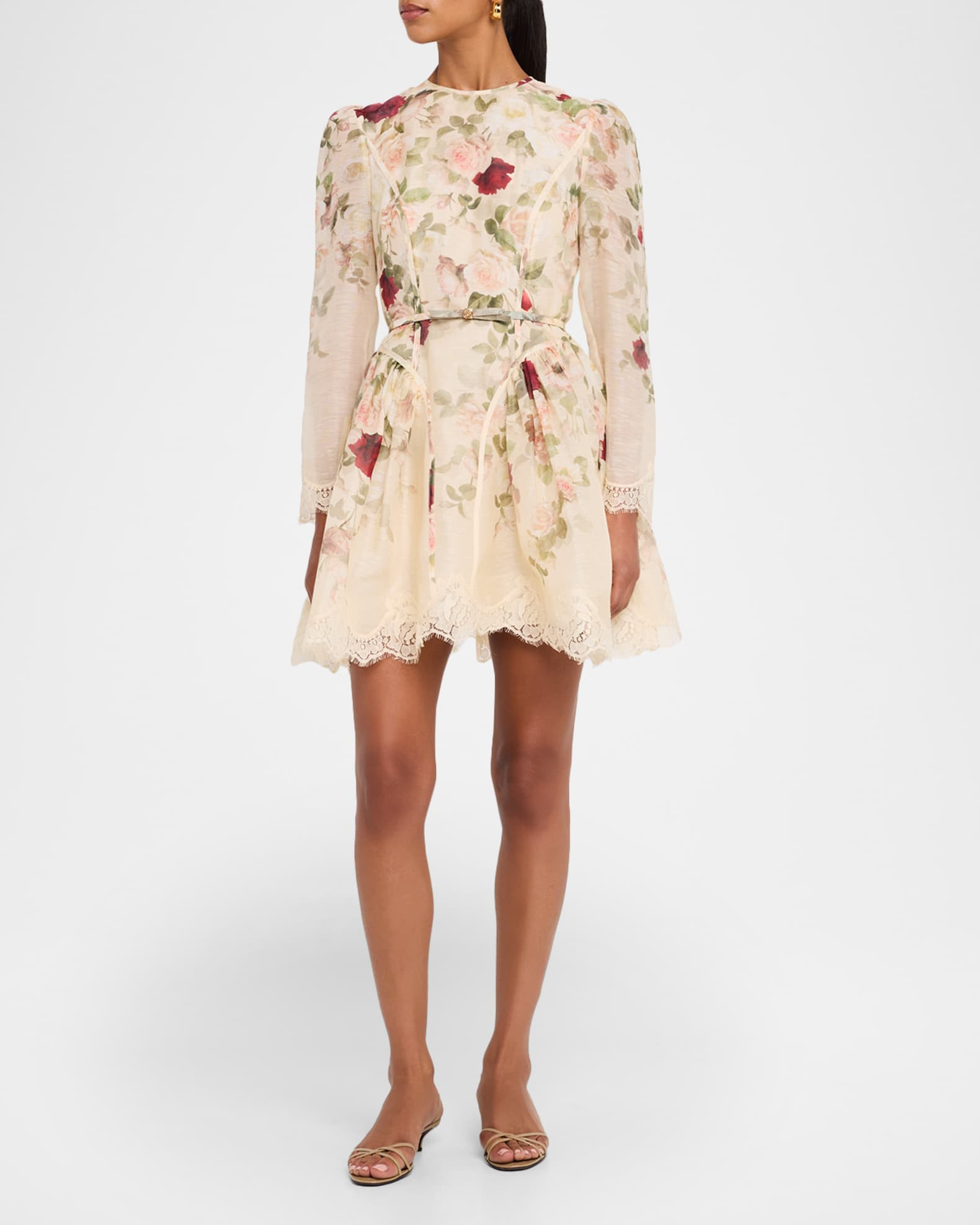 Floral Lace Paneled Mini Dress | Neiman Marcus