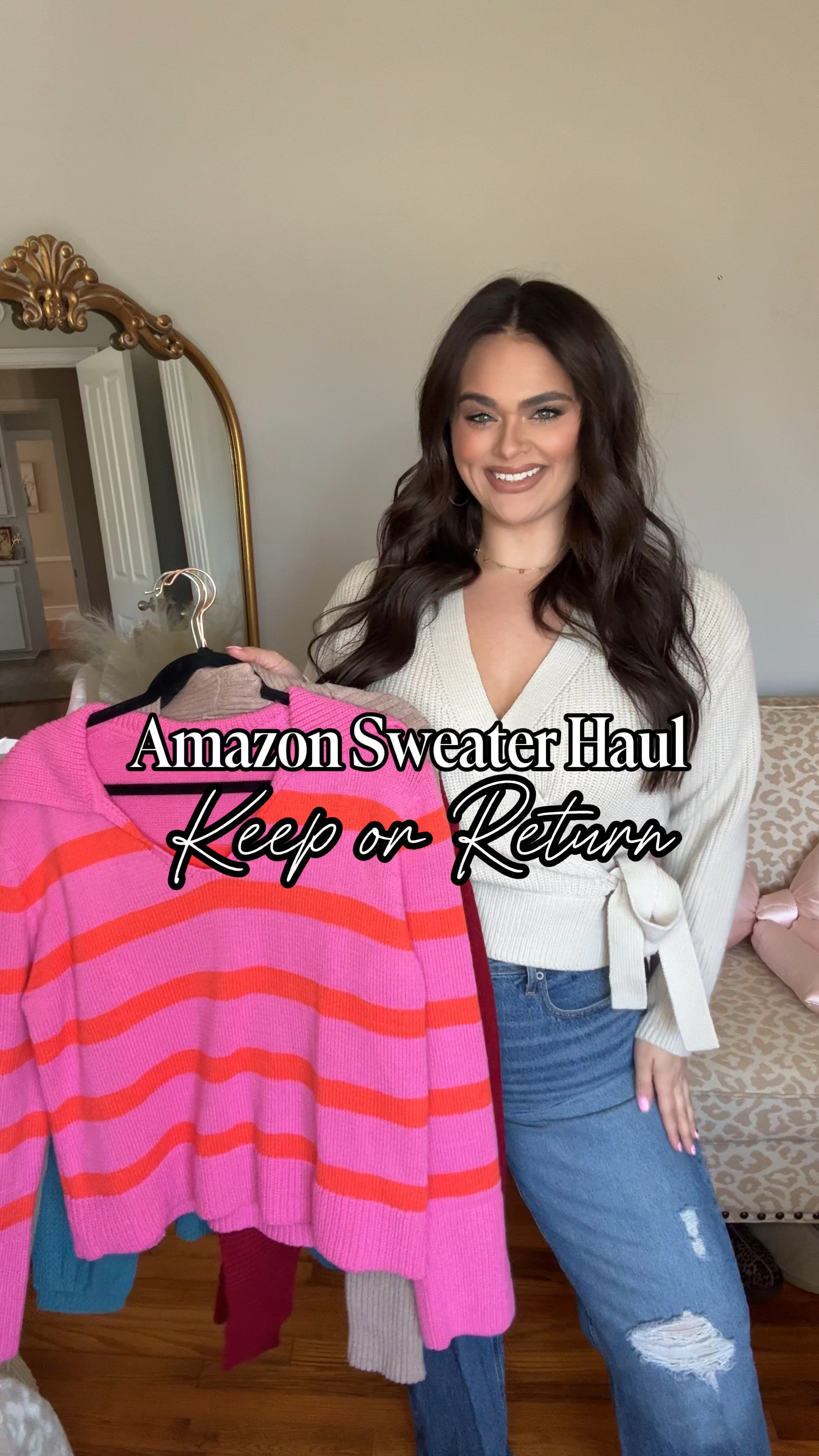 Wearing a size Medium in the first sweater and a large in the rest 💗 wearing a size 14 in the jeans!! 

#LTKMidsize #LTKSeasonal #LTKStyleTip