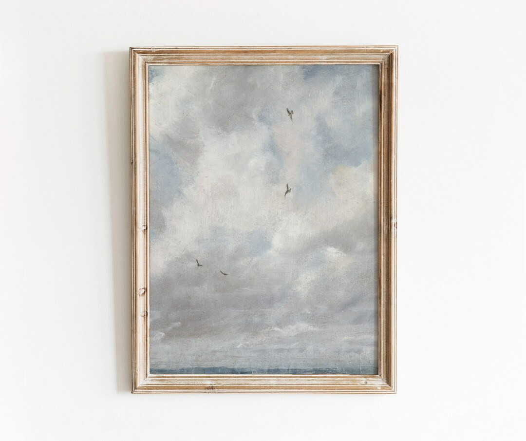 Soaring Vintage Sky Study Cloud Art Flying Birds Blue - Etsy | Etsy (US)