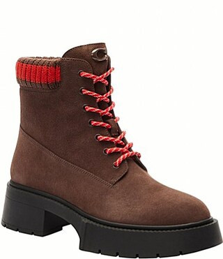 COACH Leah Suede Lace Up Platform Booties - 10 | Dillard's