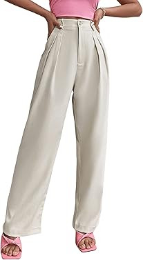 SweatyRocks Women's Elegant High Waist Solid Long Pants Office Trousers | Amazon (US)