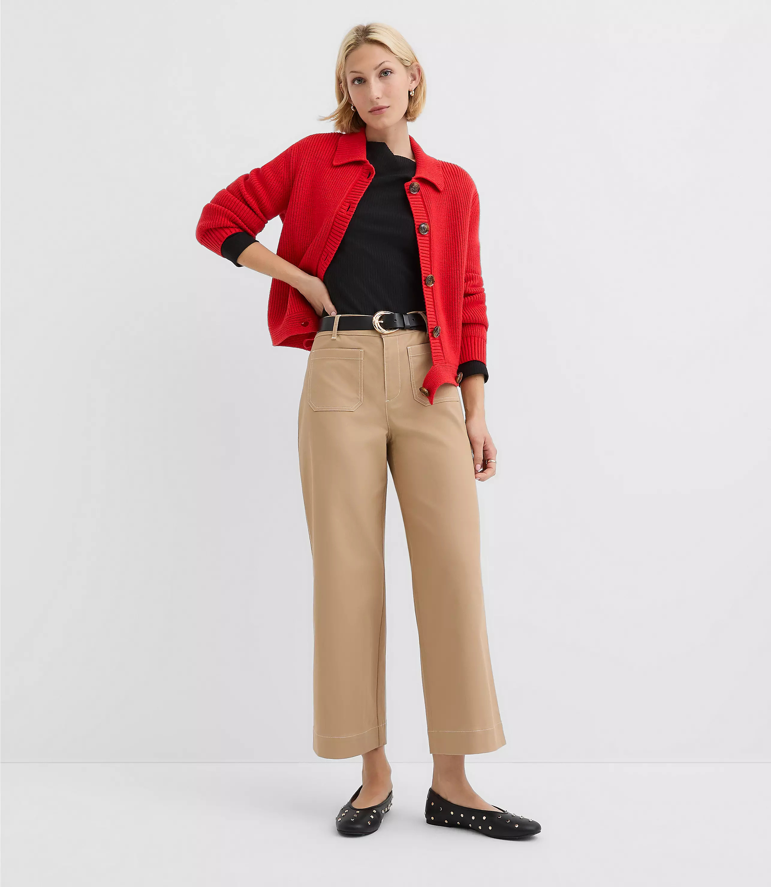 Palmer Wide Leg Crop Pants in Contrast Stitch | LOFT