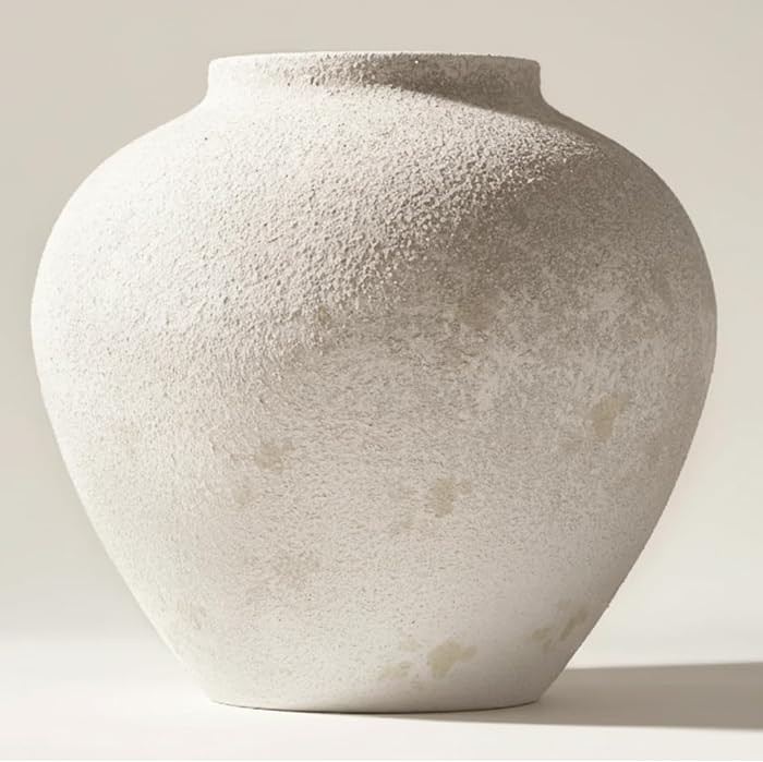 White Rustic Large Round Vase for Table Centerpieces 11 inches, Arina Vase, Earthy Stone Look, Te... | Amazon (US)
