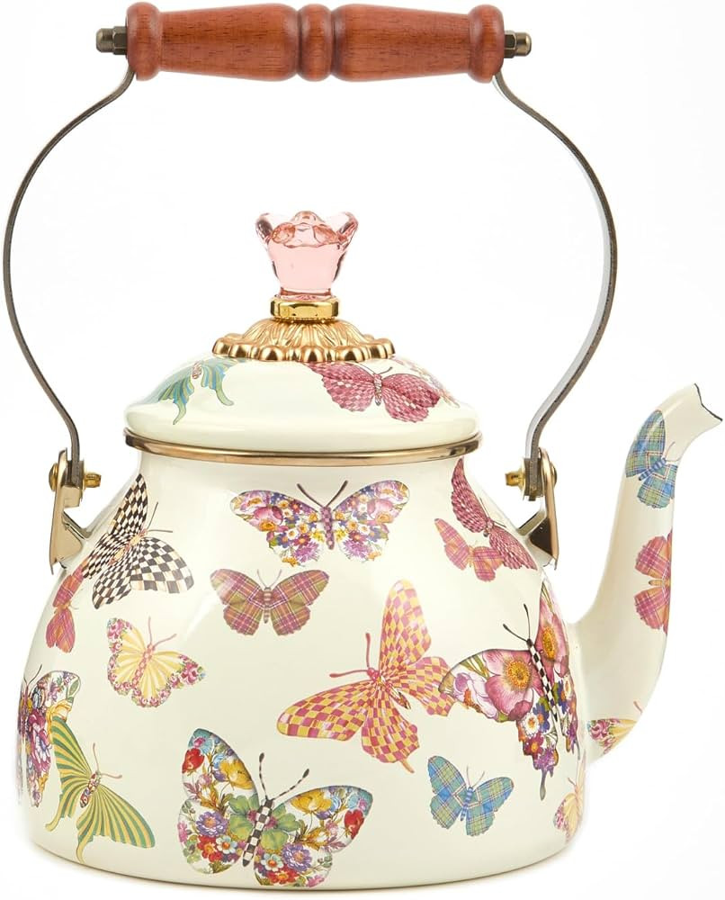 MACKENZIE-CHILDS Enamel Tea Kettle, Cute Kitchen Kettle for Stovetop, 2-Quart Capacity, Butterfly... | Amazon (US)