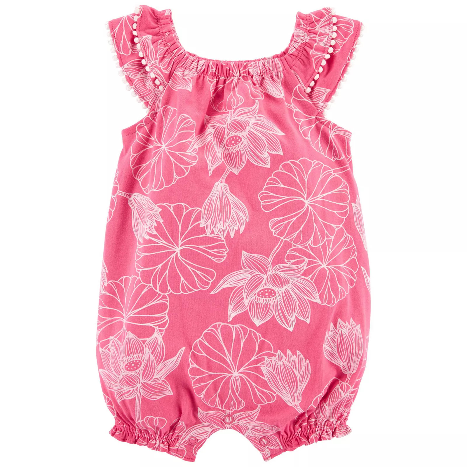 Baby Girl Carter's Floral Pom Pom Romper, Infant Girl's, Size: 24 Months, Pink | Kohl's