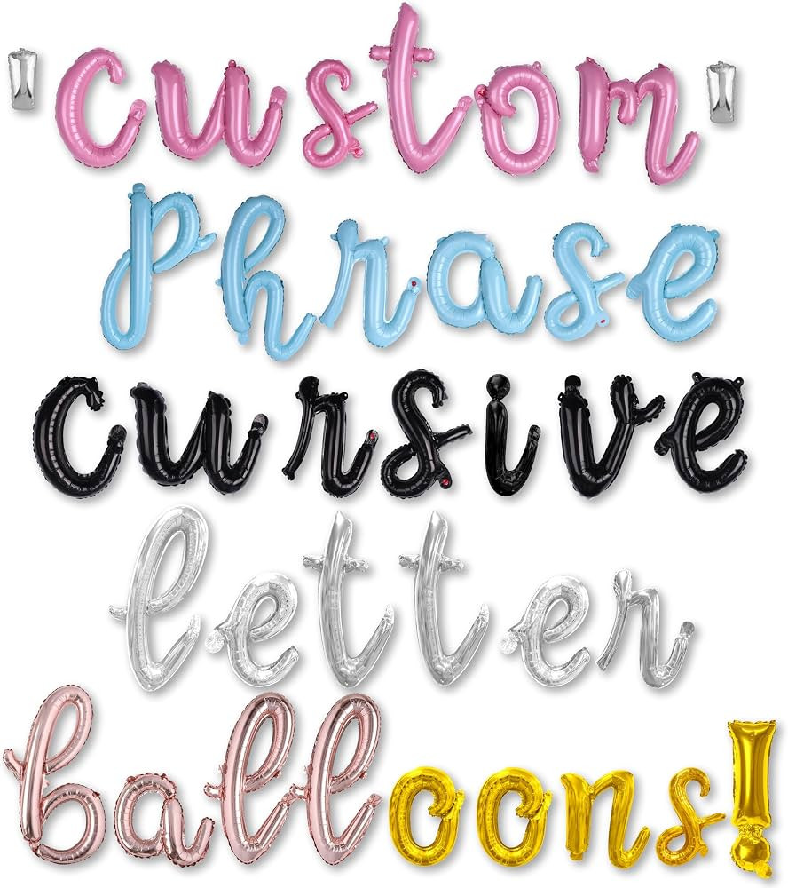BALLOON VIBE Cursive Letter Balloons - Custom Phrase Script Foil Alphabets & Numbers with Straws,... | Amazon (US)