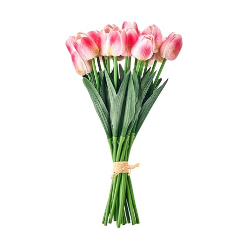 Mikasa Faux Tulips Artificial Flowers, Pink Tulip Stems with Greenery, Set of 20 Realistic Plastic Silk Flowers, Fake Tulip Bouquet for Home Decor Vase, Floral Arrangement | Amazon (US)