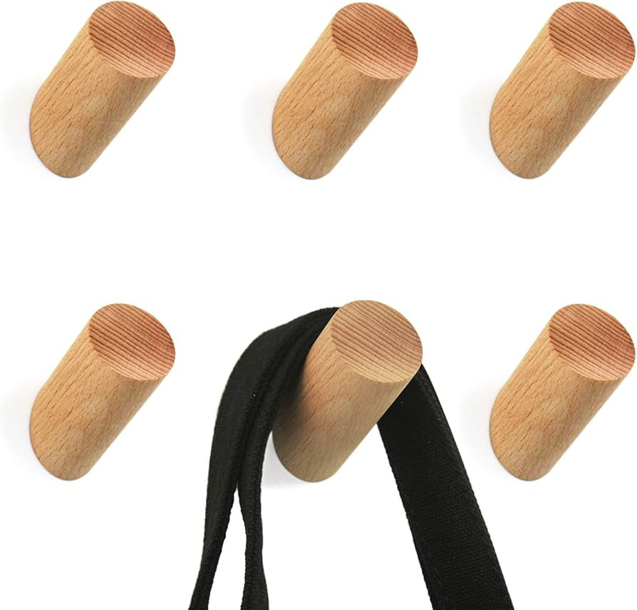 6 Pack Wall Hooks for Hanging, Coat Hooks Wall Mounted Wood Hangers for Towel Hat Bag Robe Clothe... | Amazon (CA)