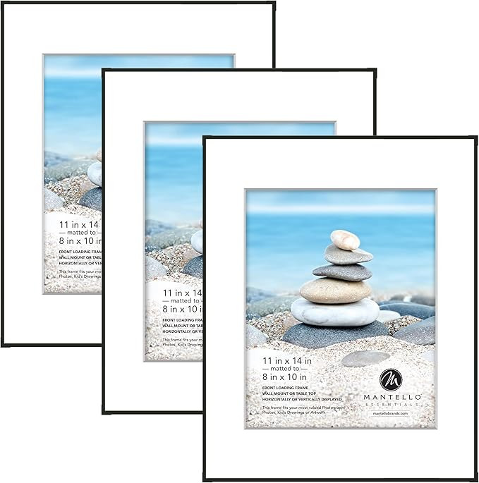 Mantello Front Loading Black Picture Frame - Display 8x10-Inch Photos (Matted) or 11x14-Inch Phot... | Amazon (US)