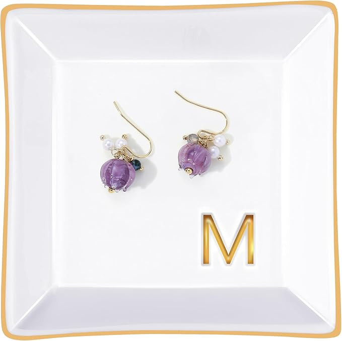 PUDDING CABIN Initial Ring Holder Jewelry Tray, Personalized M-Monogrammed Engagement Wedding Gif... | Amazon (US)