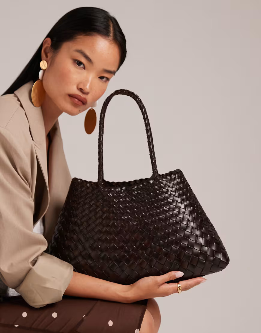 Dragon Diffusion Santa Croce big woven leather bag in dark brown | ASOS (Global)