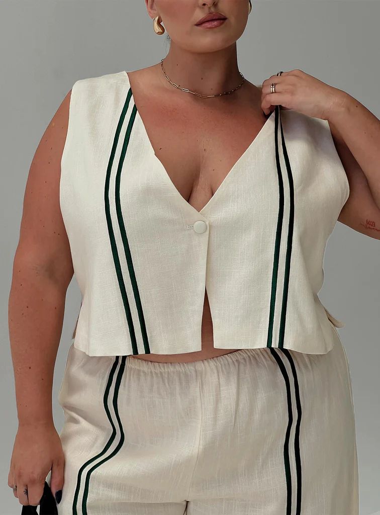 Heenny Vest Top White / Green Curve | Princess Polly US