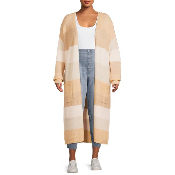 Absolutely Famous Women's Plus Size Colorblock Duster Cardigan - Walmart.com | Walmart (US)