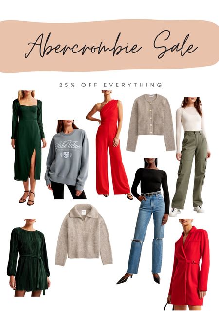 Abercrombie & Fitch sale - 25% off everything.

Satin mini dress, holiday outfit, Christmas outfit idea, green midi dress, crew neck sweater, red jumpsuit, half-zip sweater, sweater cardigan, cargo pants, straight jean, blazer dresss

#LTKGiftGuide #LTKCyberWeek #LTKHoliday