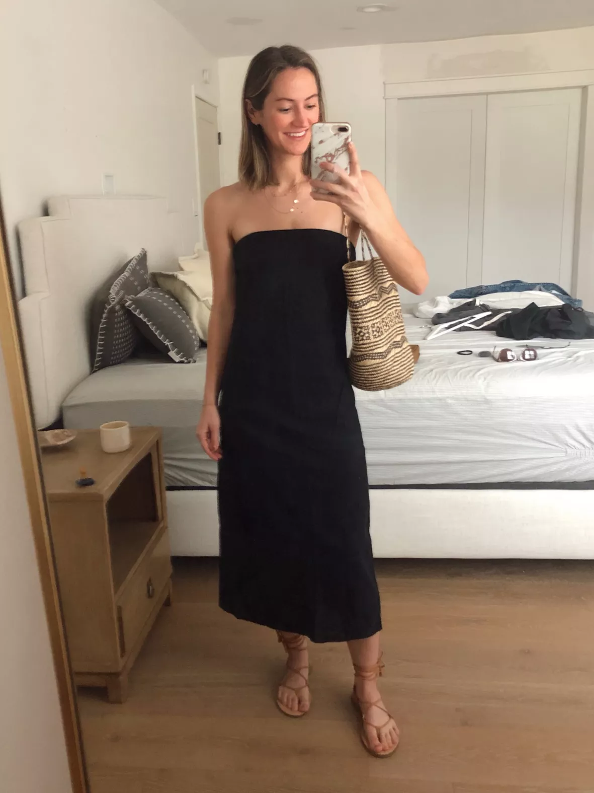 Strapless Linen-Blend Midi Dress curated on LTK