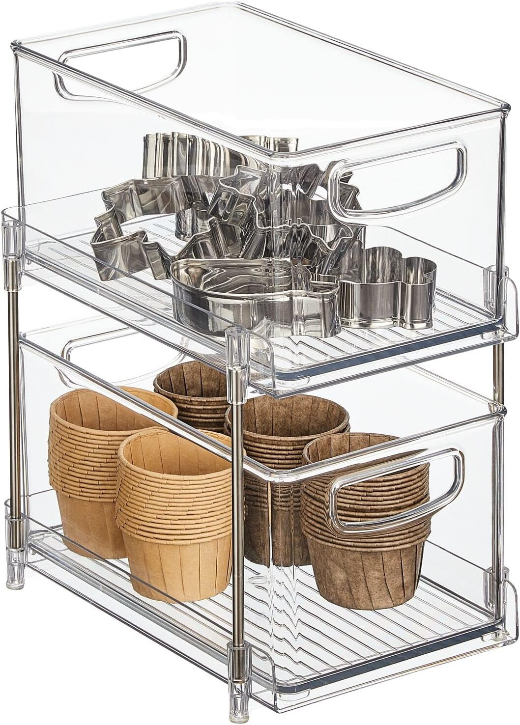Nate Home by Nate Berkus 2-Tier Sliding Plastic Pull-Out Drawer Organizer with 2 Large Bins - Kit... | Amazon (US)