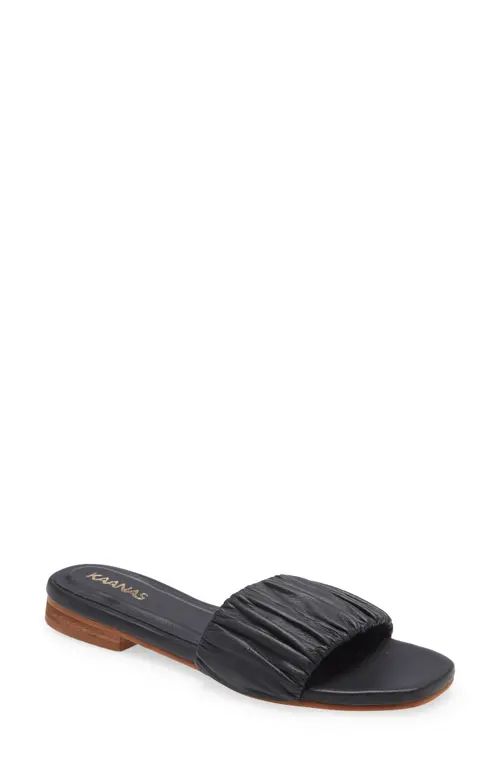 Kaanas Pekan Ruched Leather Slide Sandal in Black at Nordstrom, Size 8 | Nordstrom