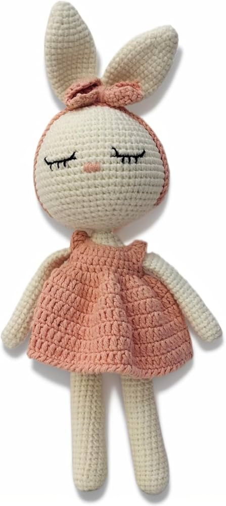Crochet Baby Stuffed Animal Bunny, Rabbit Handmade Plush Doll Toys with Pink Dress, Stuffed Anima... | Amazon (US)