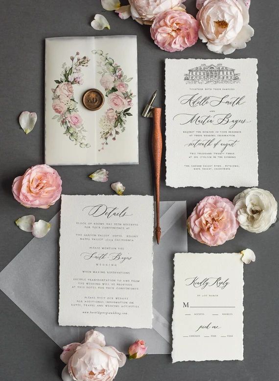 Romantic Floral Wedding Invitations Elegant Wedding - Etsy | Etsy (US)