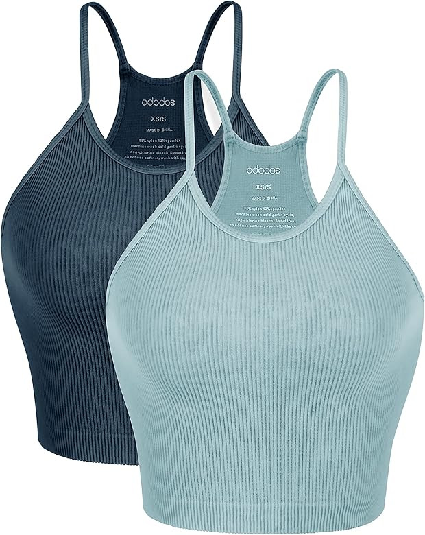 ODODOS Women's Crop 3-Pack Washed Seamless Rib-Knit Camisole Crop Tank Top | Amazon (US)