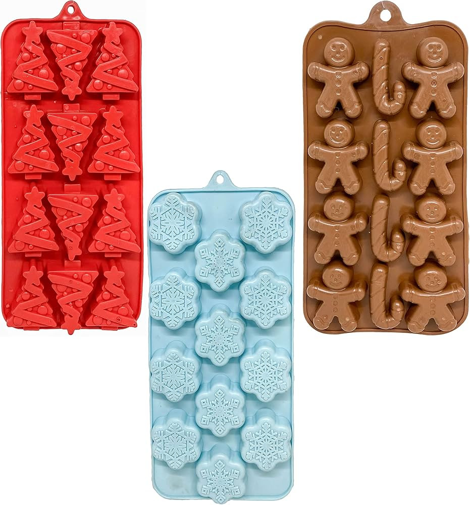Set of 3 Holiday Christmas Shaped Silicone Ice Cube Soap Making Trays/Molds - Gingerbread Men/Can... | Amazon (US)