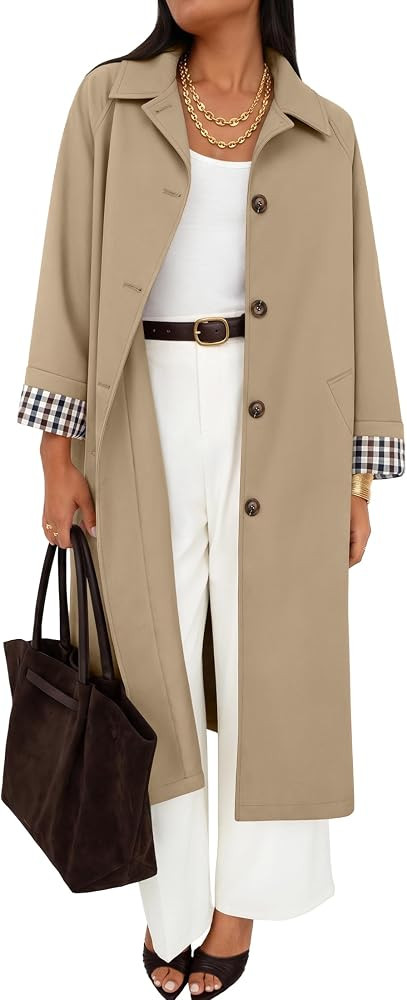 ZESICA Women's Fall Oversized Single Breasted Lapel Windproof Trench Coat | Amazon (US)