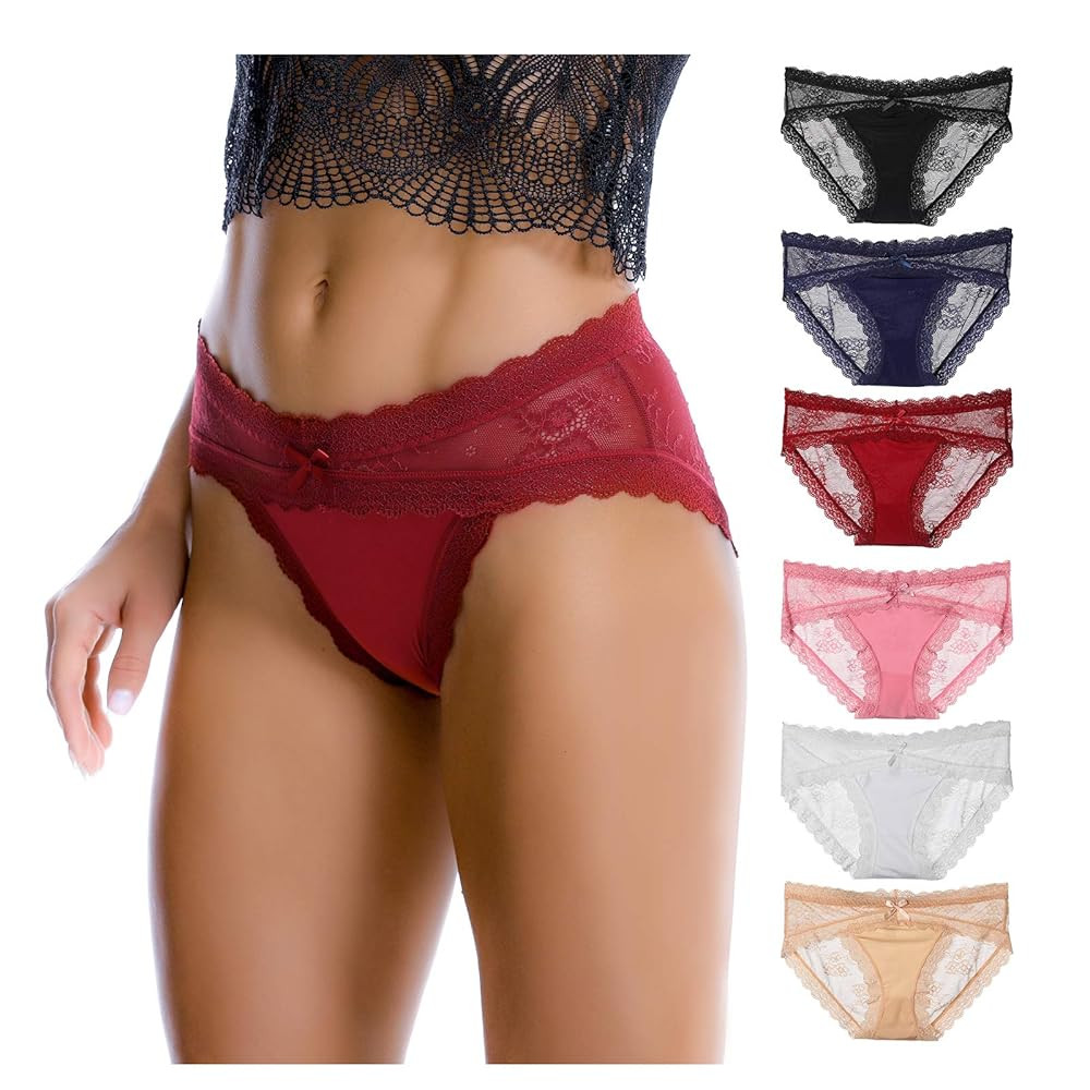 LEVAO Women Lace Underwear Sexy Breathable Hipster Panties Stretch Seamless Bikini Briefs Multipa... | Amazon (US)