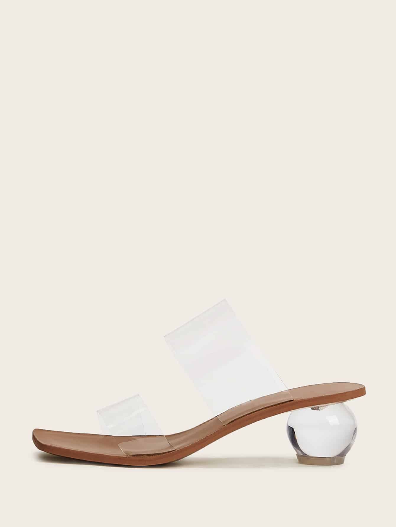Clear Chunky Heeled Double Strap Mules | SHEIN