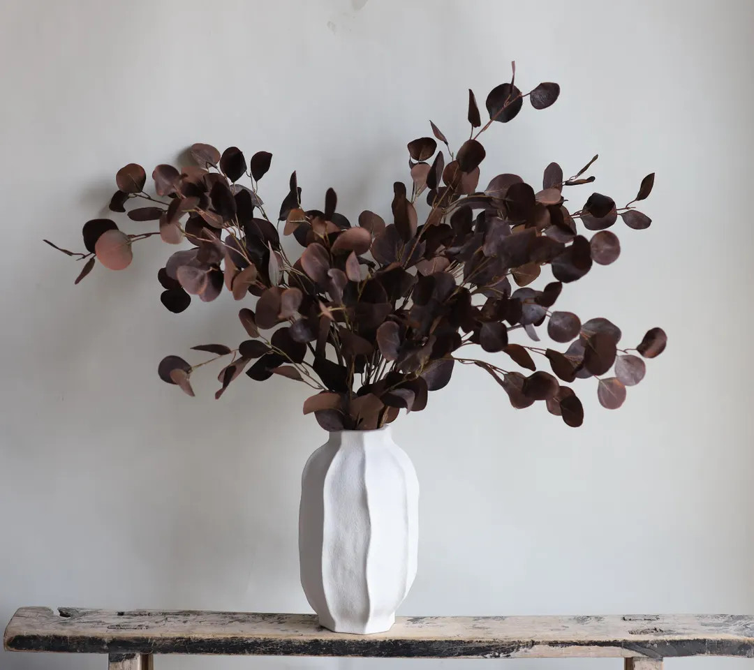 33" Fall Brown Artificial Eucalyptus Leaf Branch, Fall Foliage Autumn Winter Kitchen Decoration, ... | Etsy (US)