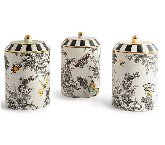MacKenzie-Childs Butterfly Toile Canisters, Set of 3 - QVC.com | QVC