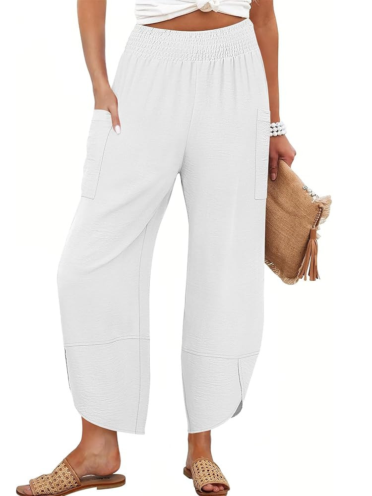 ANRABESS Womens Wide Leg Palazzo Capri Pants 2025 Summer Casual Loose High Waisted Lounge Flowy C... | Amazon (US)