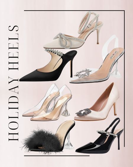 Holiday heels, rhinestones, pointy toes, clear heels, feathers, satin, holiday heels, new years 

#LTKHoliday #LTKshoecrush #LTKSeasonal
