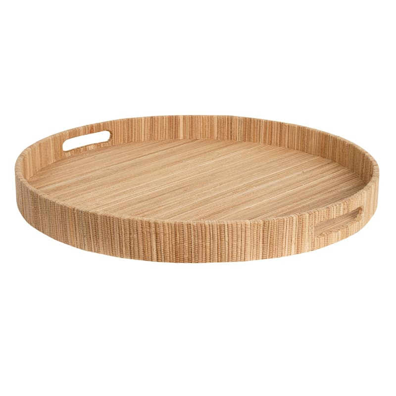 Brown Seagrass Woven Round Tray, 20" | At Home