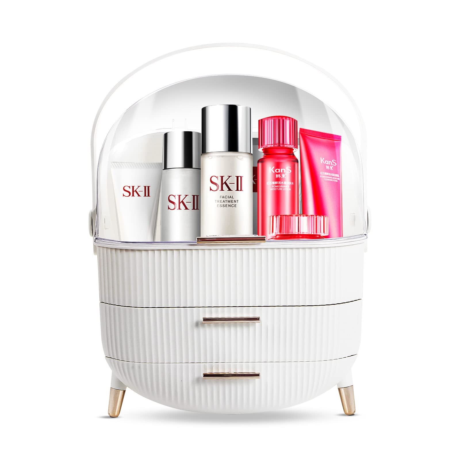 Zglori Makeup Organizer, Cosmetics Makeup Storage Box Skincare Organizers with Lid and Drawers, Wate | Amazon (US)