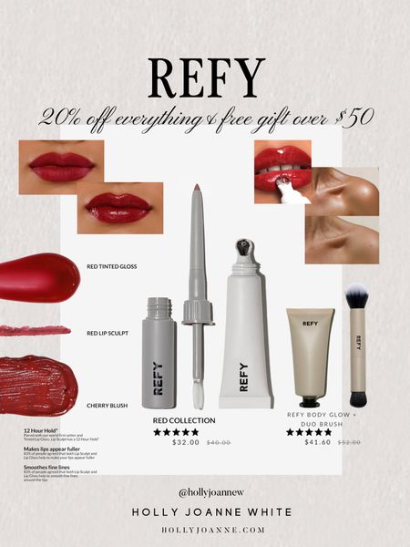 REFY sale! 20% OFF EVERYTHING & FREE GIFT OVER $50! Follow @hollyjoannew for style and beauty! Glad you’re here babe! Xx

Red Lipstick | Red Lipliner | Red Lipgloss | Lip Kit | Holiday Red | Christmas Red | Timeless Beauty Products | Sale Luxury Vegan Beauty | Gift Ideas For Her | Classy Red Lip | Body Glow | Body Highlighter 

#LTKGiftGuide #LTKsalealert #LTKbeauty