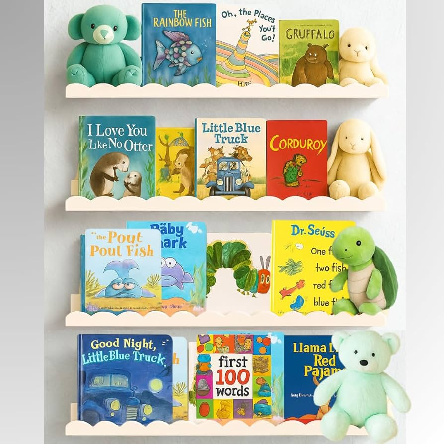 Scalloped Shelves - Set of 4 Pre-Assembled 24inch White Floating Nursery Book Shelves, Scalloped ... | Amazon (US)