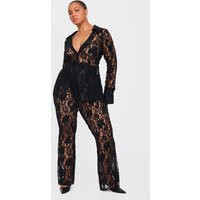 Plus Black Sheer Lace Pants | PrettyLittleThing US