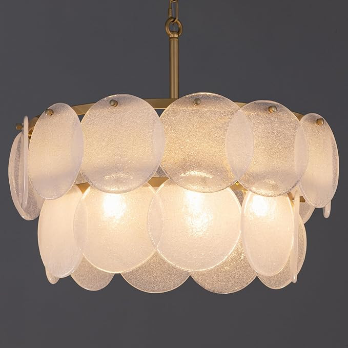 Wellmet Modern Glass Chandeliers, 2 Tiers Farmhouse Chandeliers for Dining Room, 5 Lights Gold Ce... | Amazon (US)
