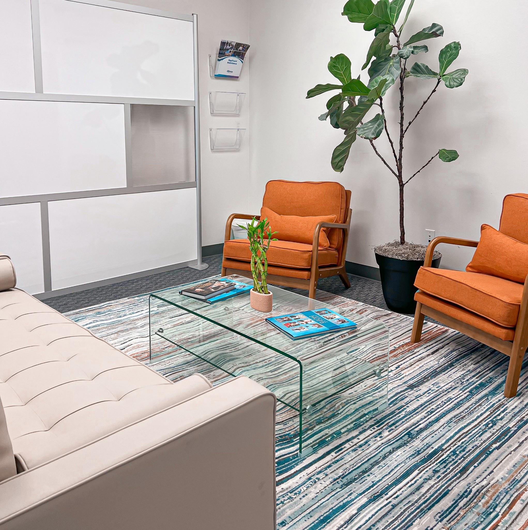 This little corner of our office has quickly become one of my favorite spots. Proof that even a waiting area can feel warm, intentional, and elevated—with just four solid pieces.

The tufted cream sofa brings a tailored feel without being too buttoned-up, and the mid-century inspired chairs in that rust-orange tone? They’ve got just enough personality to make the space feel welcoming but not too casual.

We kept the center light and airy with a curved-edge glass coffee table—great for keeping things visually open. And the real unsung hero here? That striped rug. It pulls the whole space together with soft blues and layered texture that gives just enough movement without being loud.

Everything here was chosen with comfort, durability, and design in mind—linked it all in case you’re creating a client-facing space, a home office, or just want to make one little corner feel more put together.

#OfficeDesign #ClientReady #MidCenturyModern #NeutralWithWarmth #TuftedSofa #RustChairs #GlassCoffeeTable #StripedRug #WaitingRoomStyle #ProfessionalSpaces #LTKOffice #TheHumbleHearthstone #DIYMeetsBusiness