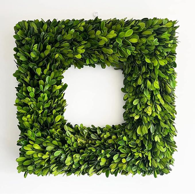 BoxwoodWorld Real Boxwood Wreath 18 inch Square Wreath Flourish Type Great Indoor Spring Summer W... | Amazon (US)