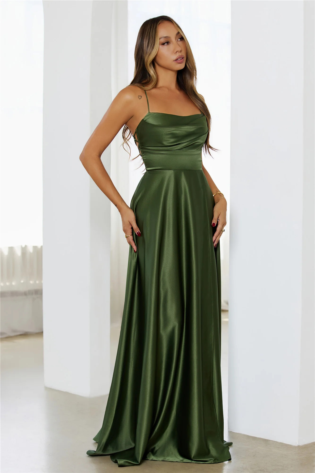 Soft Dressing Satin Maxi Dress Green | Hello Molly (US)