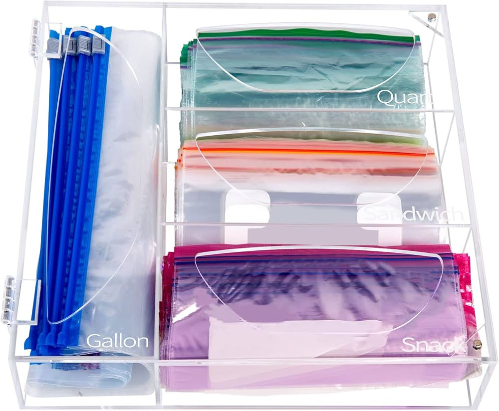 NPPLUS Bag Storage Organizer, Acrylic Baggie Organizer Plastic Bag Dispenser Holder For Gallon Qu... | Amazon (US)
